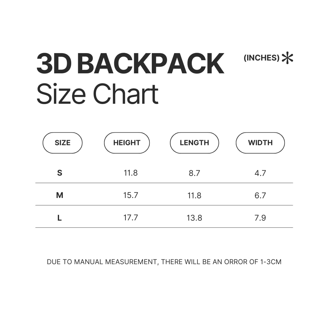 3D Backpack Size Chart - Bad Omens Band Merch