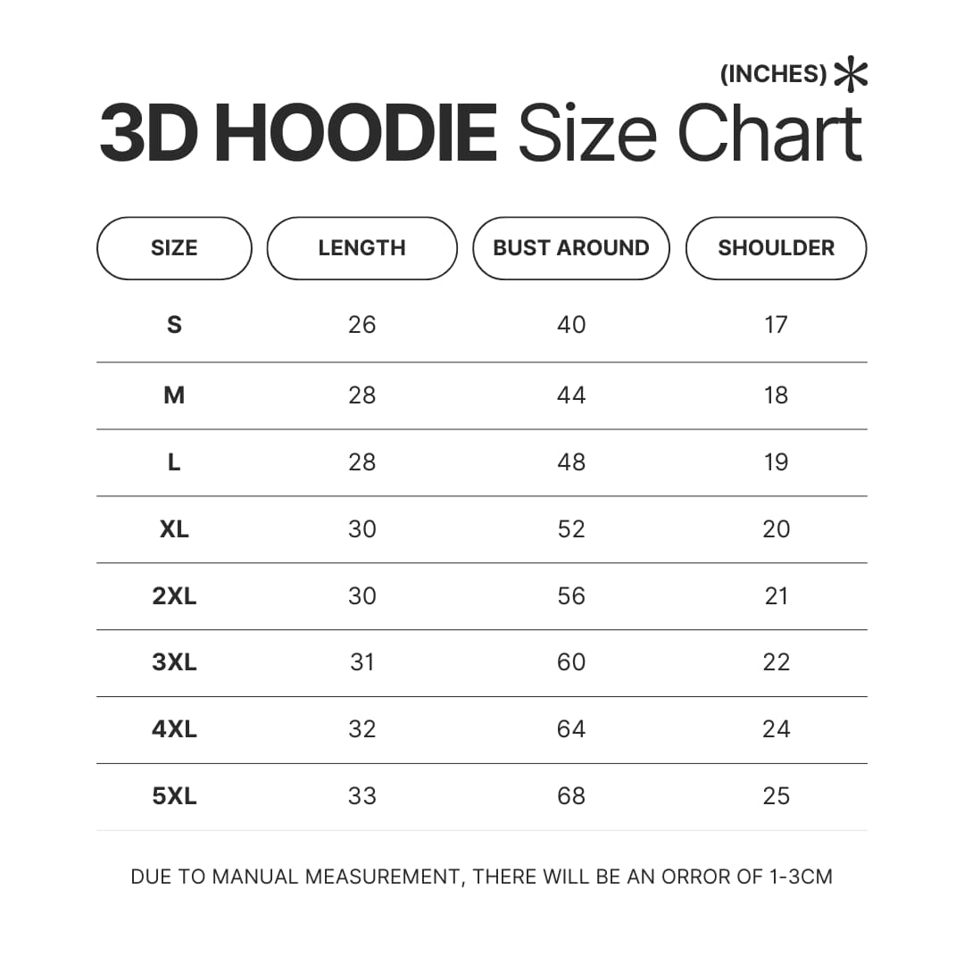 3D Hoodie Size Chart - Bad Omens Band Merch