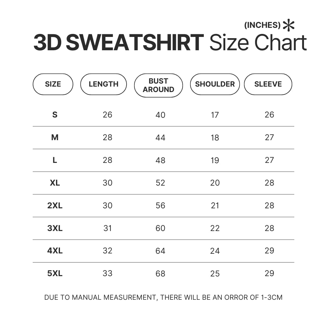 3D Sweatshirt Size Chart - Bad Omens Band Merch