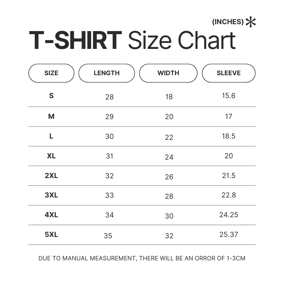 3D T shirt Size Chart - Bad Omens Band Merch