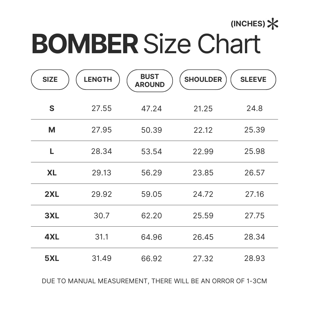 Bomber Size Chart - Bad Omens Band Merch