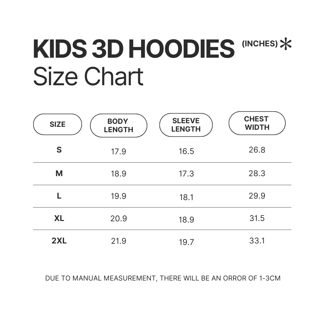 Kids 3D Hoodie Size Chart - Bad Omens Band Merch