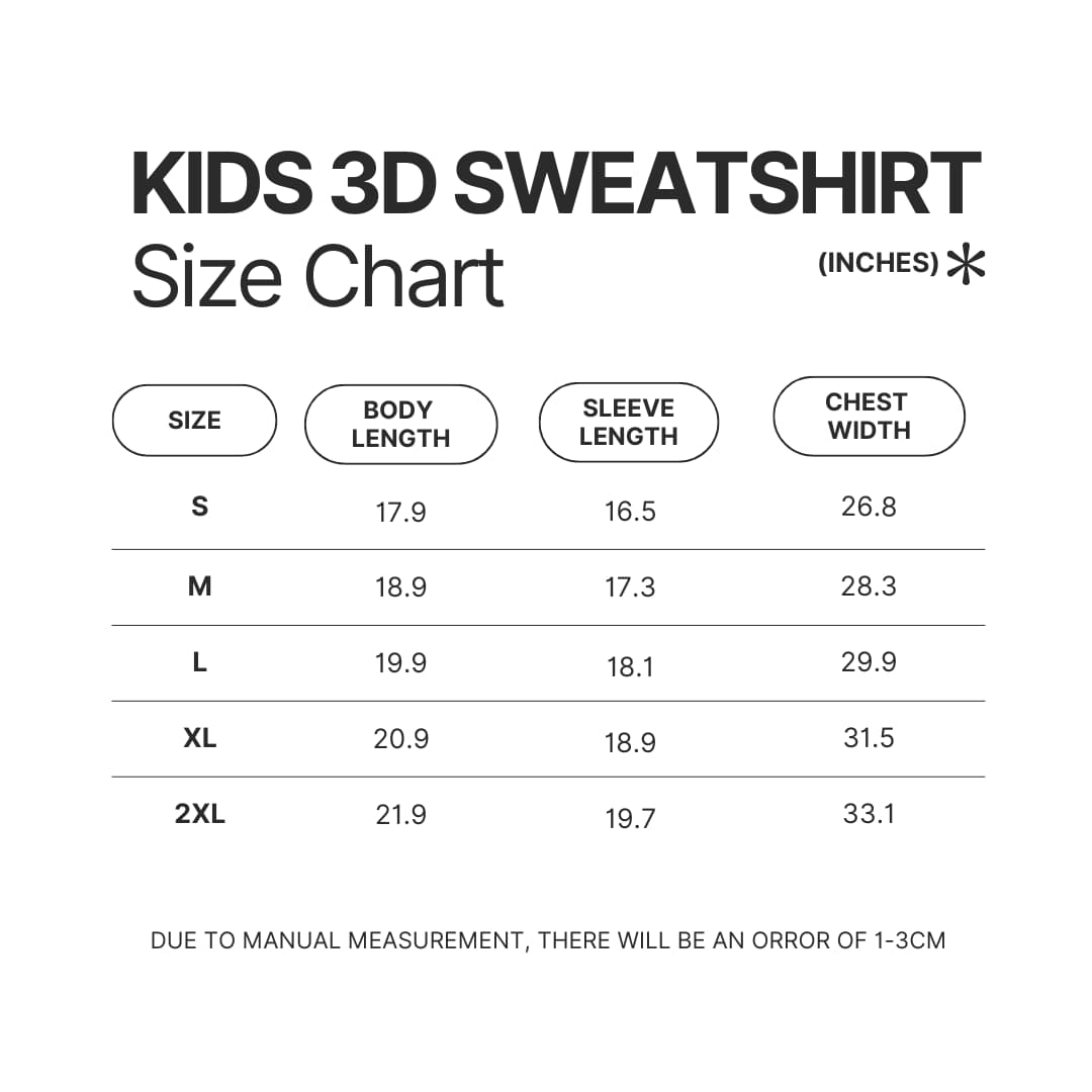 Kids 3D Sweatshirt Size Chart - Bad Omens Band Merch