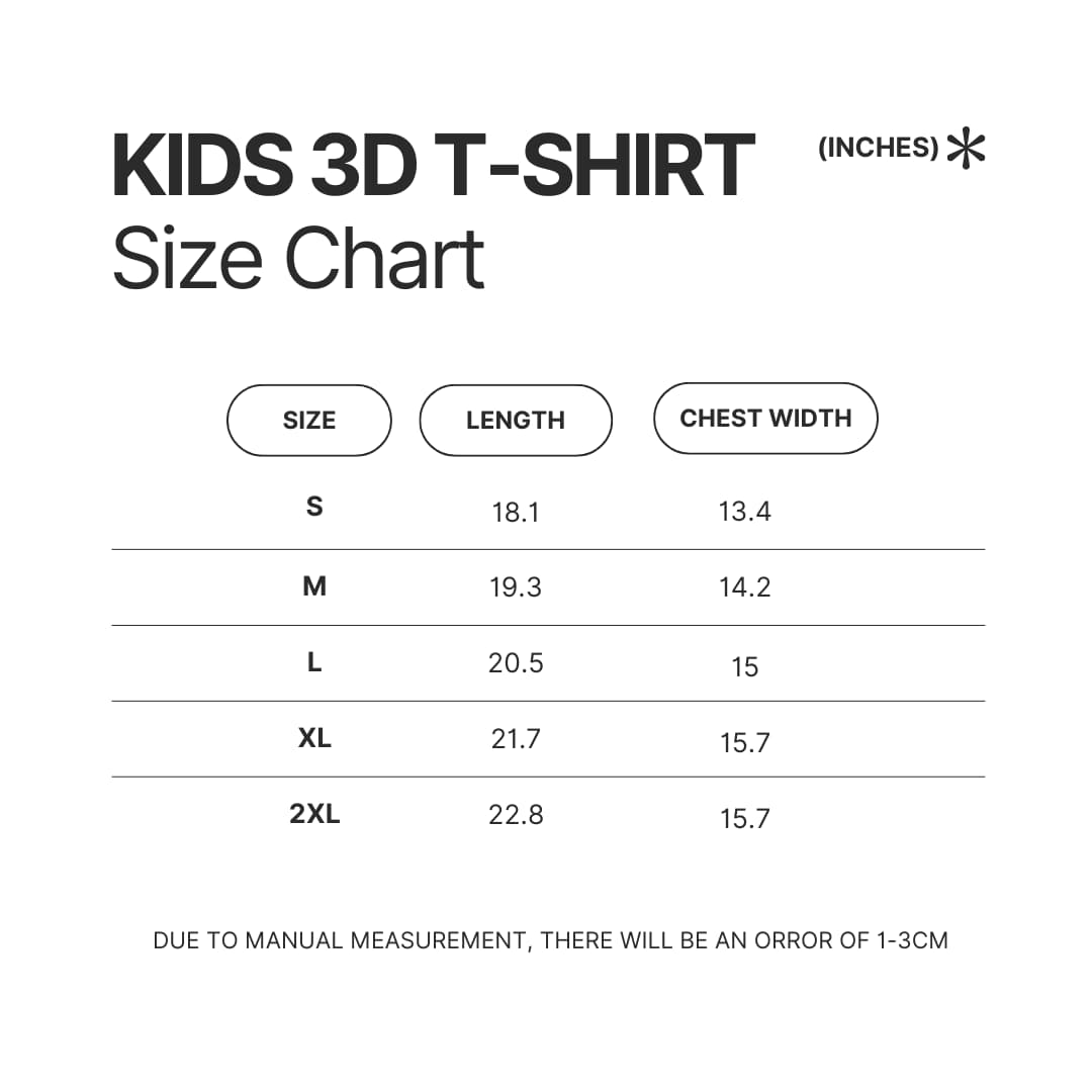 Kids 3D T shirt Size Chart - Bad Omens Band Merch