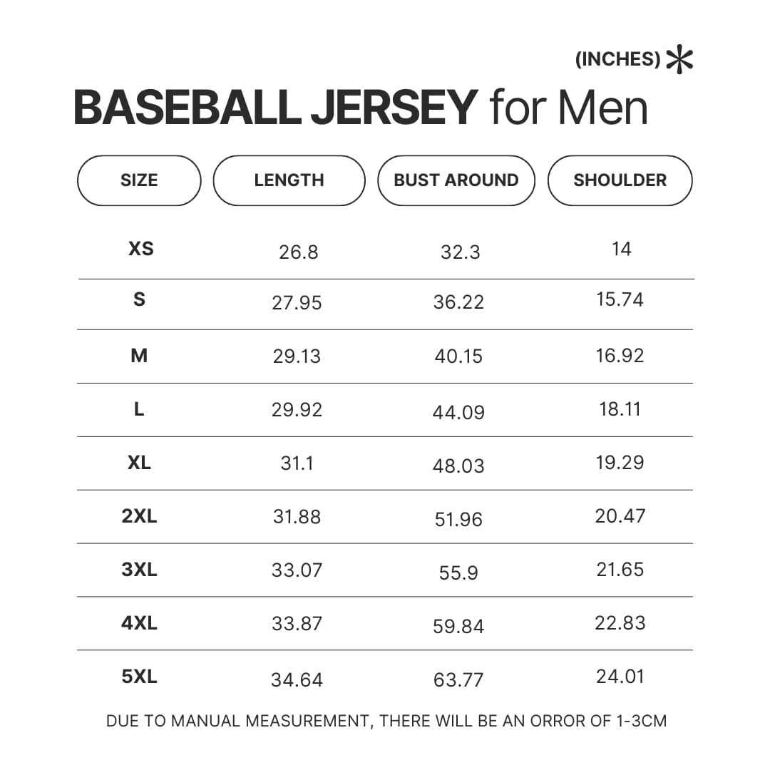 Men Baseball Jersey Size Chart - Bad Omens Band Merch