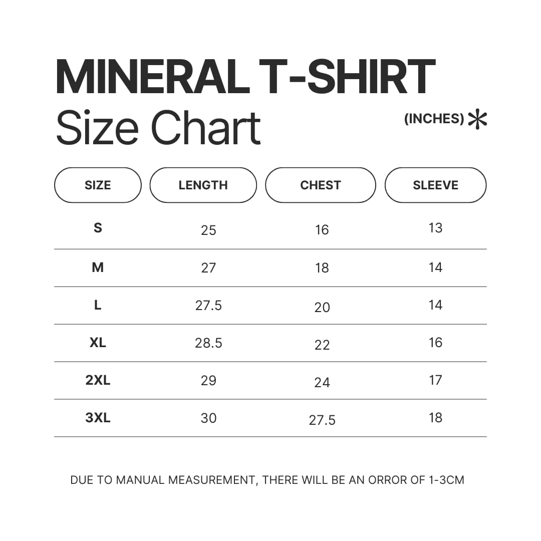 Mineral Wash T shirt Size Chart - Bad Omens Band Merch