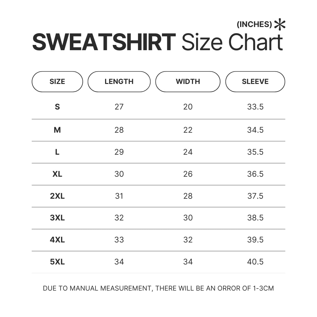 Sweatshirt Size Chart - Bad Omens Band Merch