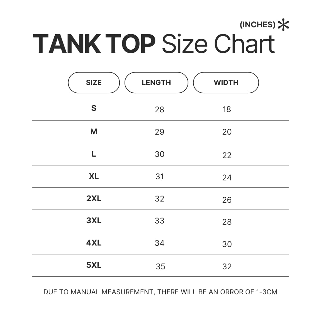 Tank Top Size Chart - Bad Omens Band Merch